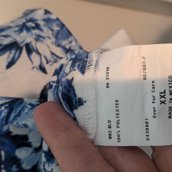 ALYX White & Blue Floral Print Blouse with Bell Sleeves - Size XXL - Picture 5 of 5